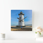 エドガータウンハーバーライトハウスマーサズヴィネヤードMA スクエア壁時計 (ホーム)