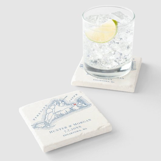エドガータウンMAマーサズヴィネヤードブルー結婚式の引き出物 ストーンコースター (横)