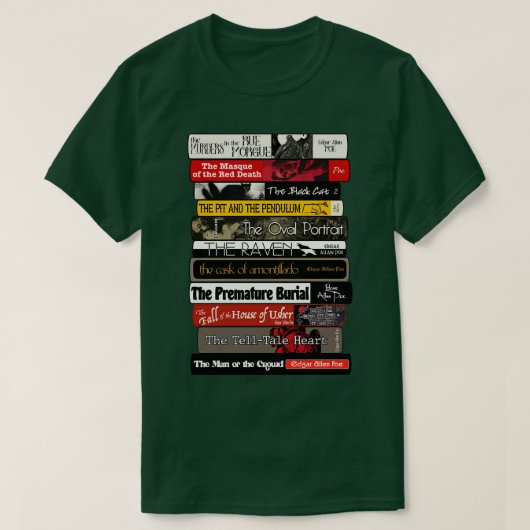 エドガーポーの本の山 Tシャツ (デザイン正面)