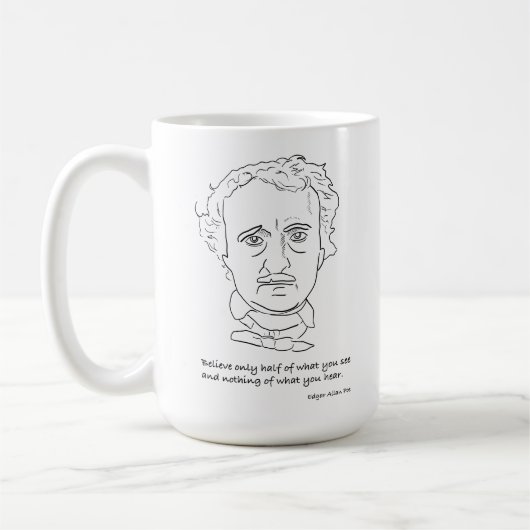 エドガー・アラン・ポーの肖像画と信じる言葉 コーヒーマグカップ (左)