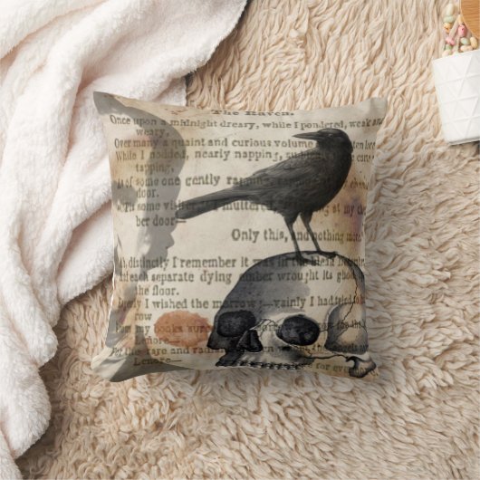 エドガー・アラン・ポーワタリガラス及びスカルの枕 クッション (ブランケット)