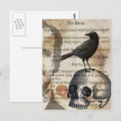 エドガー・アラン・ポー・ザ・レイヴンスカルとBIrd ポストカード (正面/裏面)