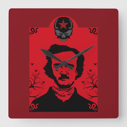 エドガー・アラン・ポー・ブラック・レイヴン スクエア壁時計 (正面)