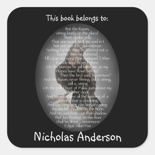 エドガー・アレン・ポー・ザ・レイヴン詩蔵書票アート スクエアシール (正面)
