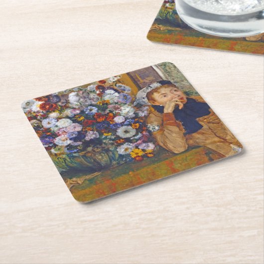 エドガー・デガの花の花瓶と女性 スクエアペーパーコースター (アングル)