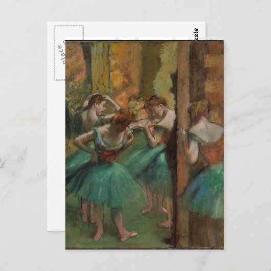 エドガー・ドガのダンサーピンクおよび緑 ポストカード (正面/裏面)