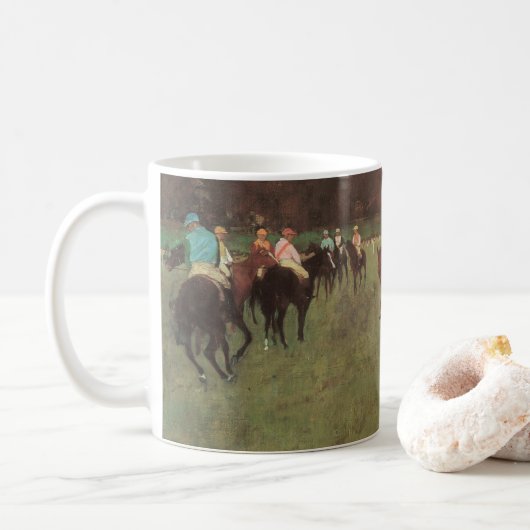 エドガー・ドガのロンシャン競馬場の競走馬 コーヒーマグカップ (ドーナツ)