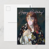 エドナがピンクのピーチガムをふかしながら　お誕生日おめでとう ポストカード (正面/裏面)