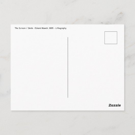 エドバード・ムンク – 悲鳴のリソグラフィ ポストカード (裏面)