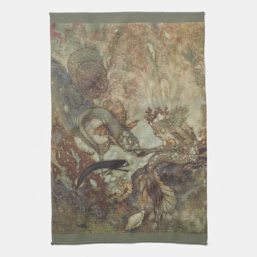 エドマンド・ダラックによる『人魚』ヴィンテージ フェアリー テール キッチンタオル (縦)