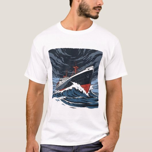 エドマンド・フィッツジェラルド号 五大湖の嵐アート Tシャツ (正面)