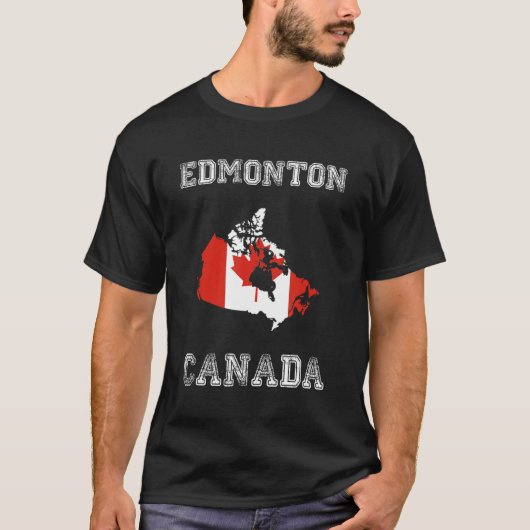 エドモントンカナダヴィンテージカナダ国旗の地図デザイン Tシャツ (正面)