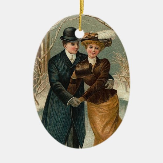 エドワルドヴィンテージカップルスケートで滑る セラミックオーナメント (正面)