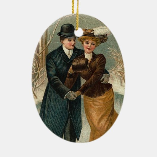 エドワルドヴィンテージカップルスケートで滑る セラミックオーナメント (裏面)