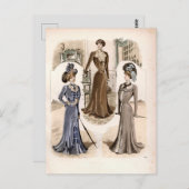 エドワーディアングラムヴィンテージファッションイラストレーション ポストカード (正面/裏面)