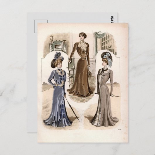 エドワーディアングラムヴィンテージファッションイラストレーション ポストカード (正面/裏面)