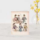 エドワーディアンレディヴィンテージファッションイラストレーション カード (黄色い花)