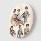 エドワーディアンレディヴィンテージファッションイラストレーション ラージ壁時計 (傾斜)