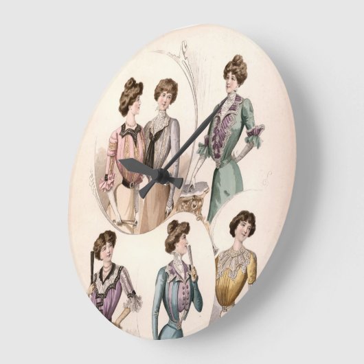 エドワーディアンレディヴィンテージファッションイラストレーション ラージ壁時計 (傾斜)