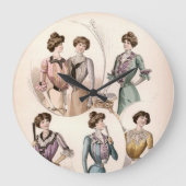 エドワーディアンレディヴィンテージファッションイラストレーション ラージ壁時計 (正面)