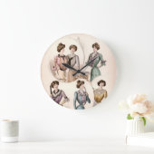 エドワーディアンレディヴィンテージファッションイラストレーション ラージ壁時計 (ホーム)