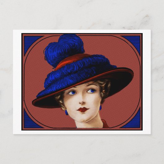 エドワーディアンレディ – ブルゴーニュとブルーハット ポストカード (正面)