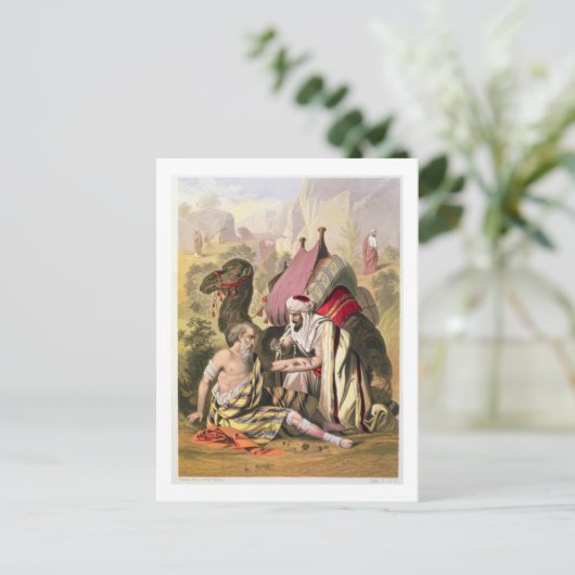 エドワードが印刷した聖書から書かれた善良なサマリア人 ポストカード (スタンド正面)