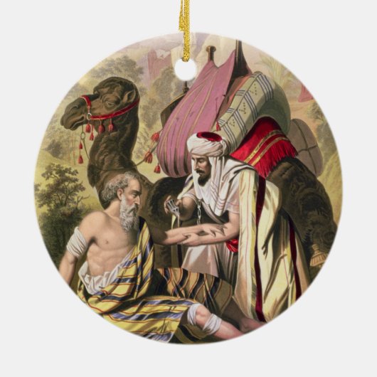 エドワードが印刷する聖書からの良きサマリア人、 セラミックオーナメント (裏面)