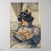 エドワード時代の婦人、列車内で読書 ポスター (正面)