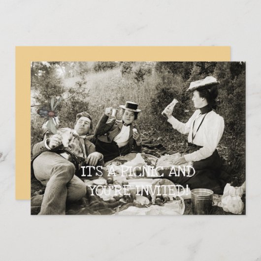 エドワード期ピクニッおもしろいクフライマン美しい女性 招待状 (正面/裏面)
