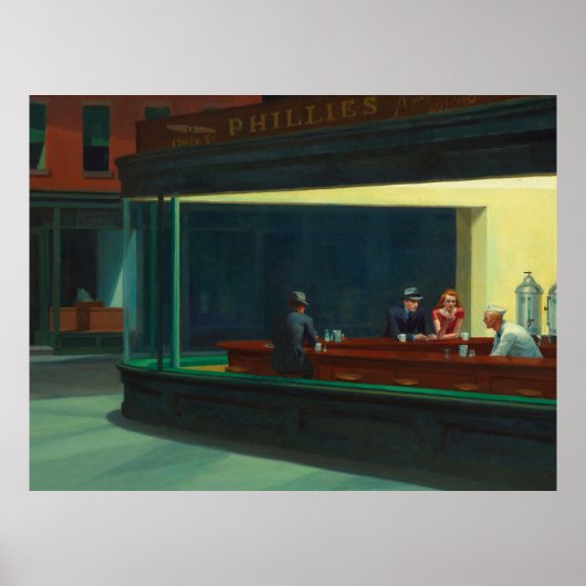 エドワード・ホッパーによる「ナイトホークス」絵画 ポスター (正面)