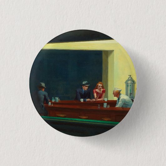 エドワード・ホッパーによる「ナイトホークス」絵画 缶バッジ (正面)