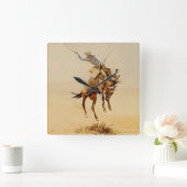 エドワード・ボレインによる馬#2のカウボーイ スクエア壁時計 (ホーム)