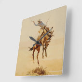 エドワード・ボレインによる馬#2のカウボーイ スクエア壁時計 (傾斜)