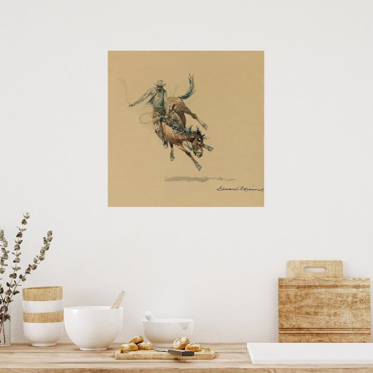 エドワード・ボレインによる馬#3のカウボーイ ポスター (キッチン)