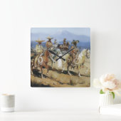 エドワード・ボレインの『馬に乗る5人のカウボーイ』 スクエア壁時計 (ホーム)