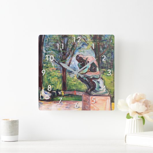 エドヴァルド・ムンク - ロダンの『考える人』 スクエア壁時計 (ホーム)