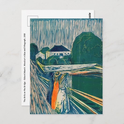 エドヴァルド・ムンク - 橋上の少女たち、リトグラフ ポストカード (正面/裏面)
