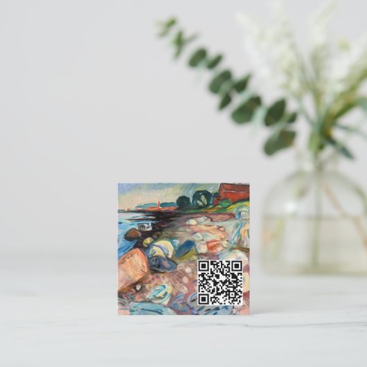 エドヴァルド・ムンク - 赤い家のある海岸 - QRコード スクエア名刺 (スタンド正面)