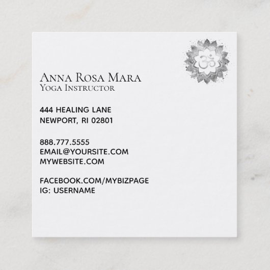 *~*エナジーヒーリングロータスマンダラオウムOmシンボル スクエア名刺 (裏面)