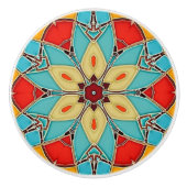 エナメルガラスの花のモチーフ – ターコイズ セラミックノブ (正面)