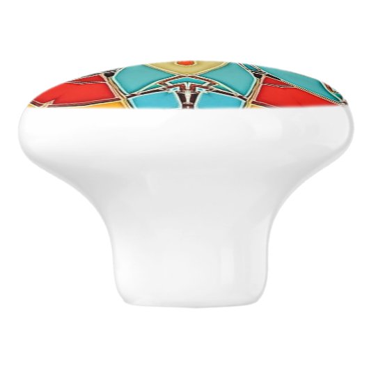 エナメルガラスの花のモチーフ – ターコイズ セラミックノブ (側面)