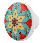 エナメルガラスの花のモチーフ – ターコイズ セラミックノブ (右)