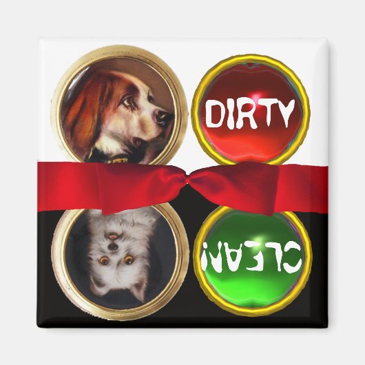 エナメルミニチュアドッグポートレート汚れクリーン マグネット (正面)