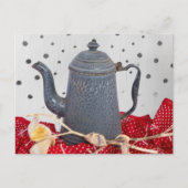 エナメル焼き花崗岩の古い器のコーヒーポット ポストカード (正面)