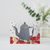 エナメル焼き花崗岩の古い器のコーヒーポット ポストカード (スタンド正面)