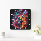 エネルギカラフルーなギタービデオ スクエア壁時計 (ホーム)