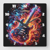 エネルギカラフルーなギタービデオ スクエア壁時計 (正面)