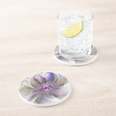 エネルギッシュでカラフルな抽象的フラクタルアートの花 コースター (側面)