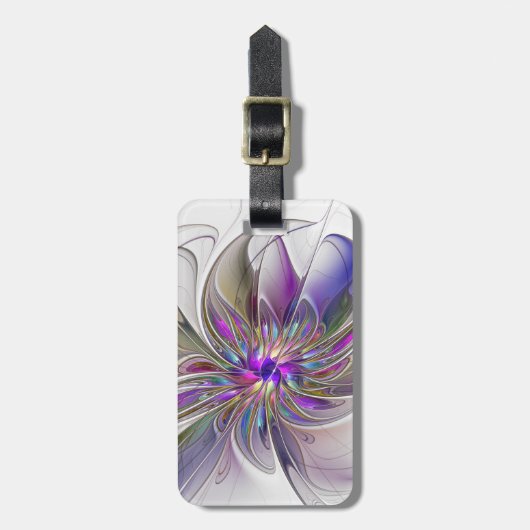 エネルギッシュでカラフルな抽象的フラクタルアートの花 ラゲッジタグ (正面縦)
